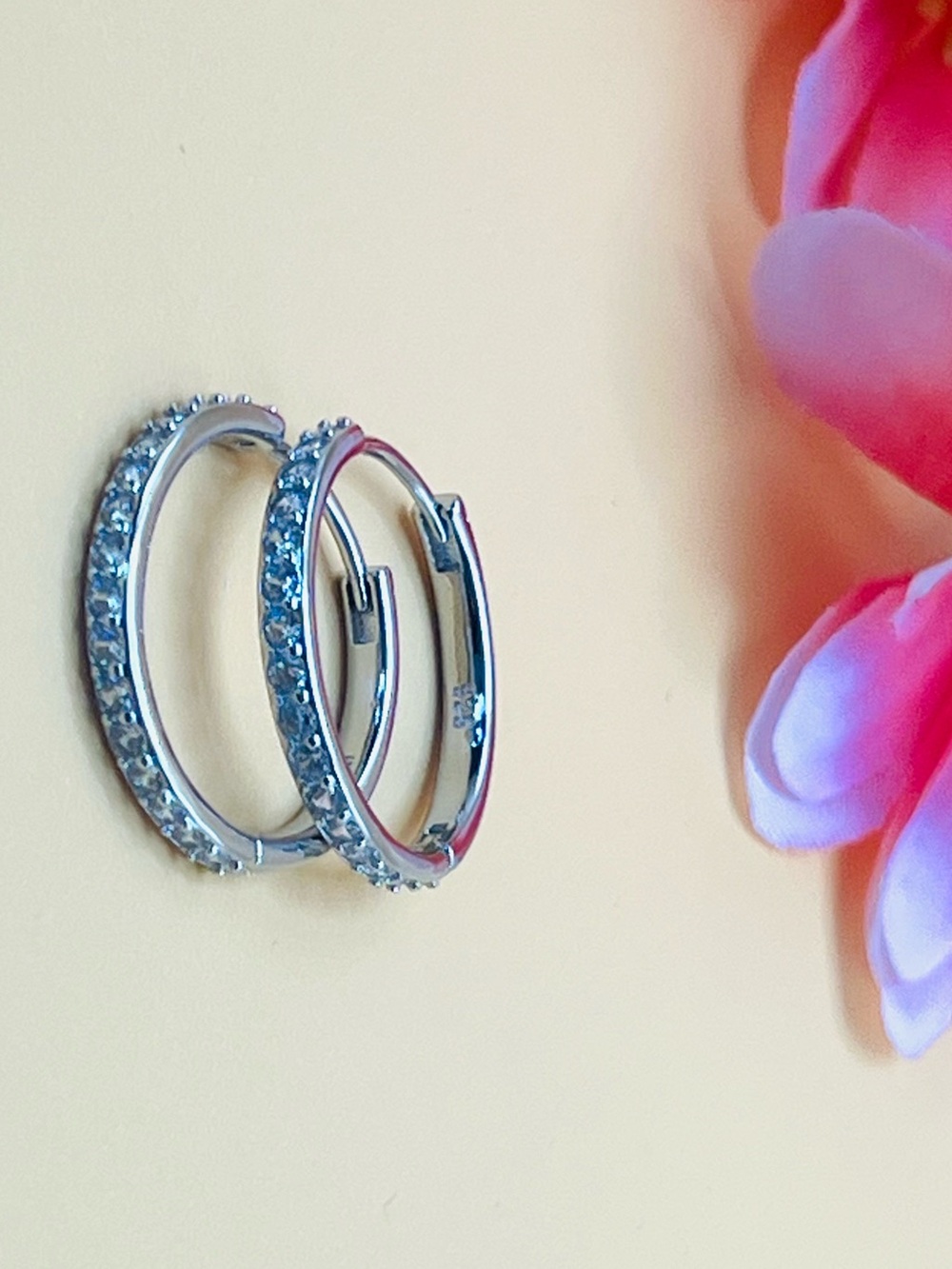 Sterling Silver Crystal Hoop Earrings stamped .925